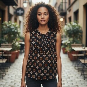 Cabi Louis Sleeveless  Brown And Orange Tank Top Size M